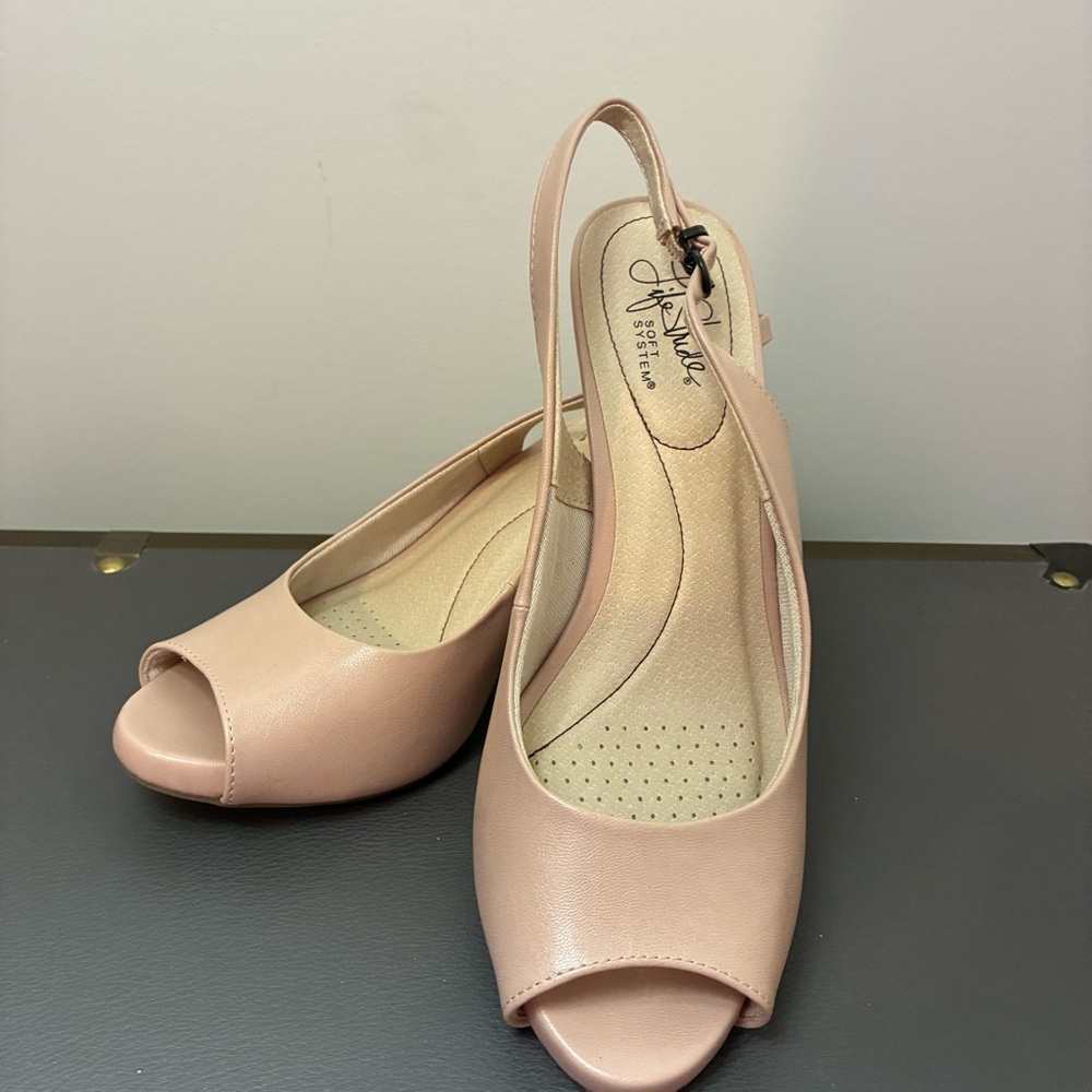 LifeStride Flex Soft System Slingback Peeptoe Heels | Blush Light Pink | 9